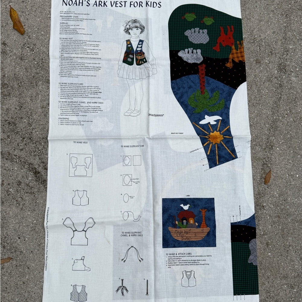 Noah's Ark Vest Cut and Sew Panel - DreamSpinners Fabric DIY Kids Child - Picture 3 of 3